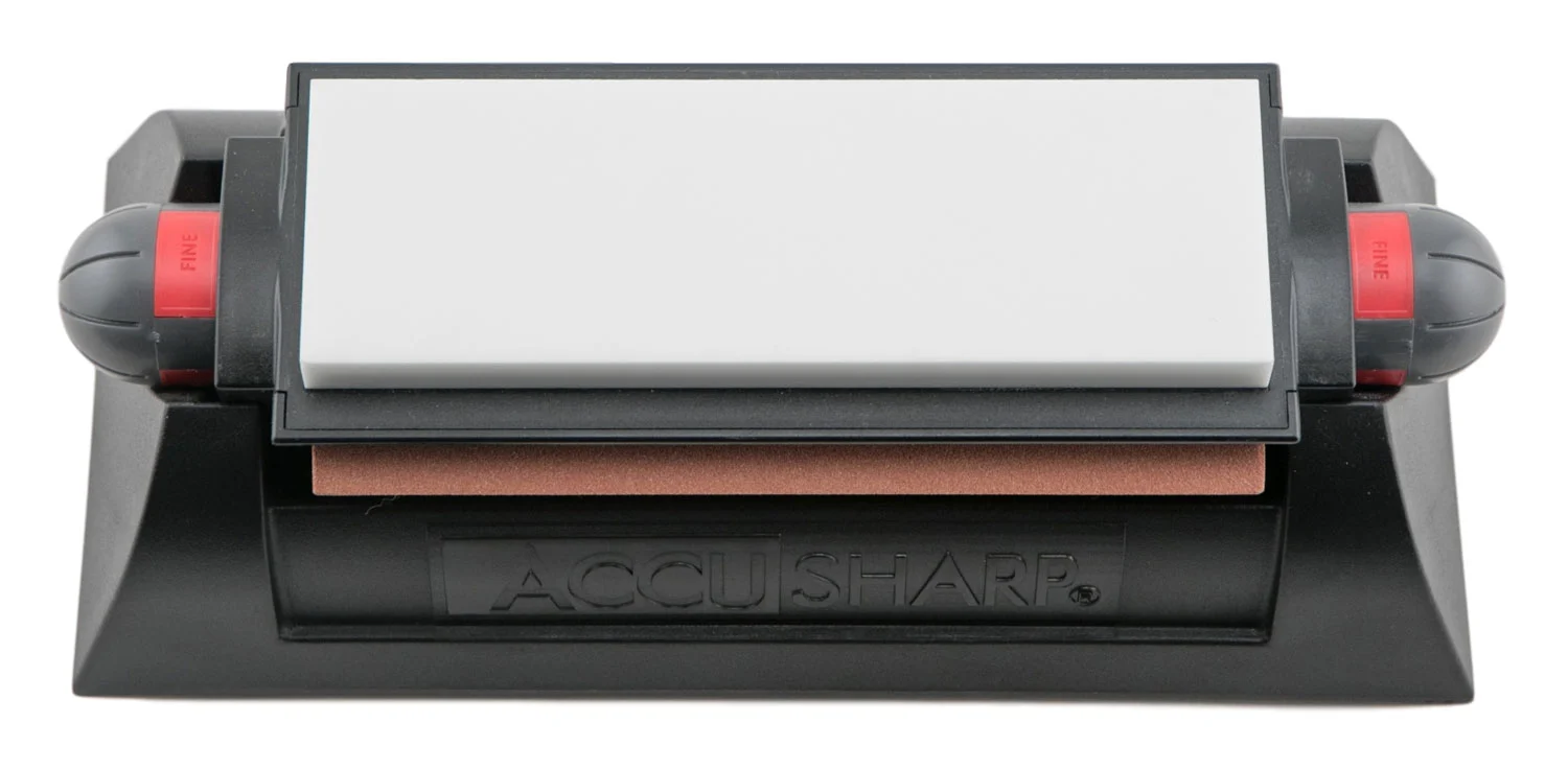 AccuSharp 025C Tri-Stone Deluxe Sharpening System Coarse, Medium, Fine Diamond, Alumina, Ceramic Sharpener Rubber Handle 1 AccuSharp 025C Tri-Stone Deluxe Sharpening System Coarse, Medium, Fine Diamond, Alumina, Ceramic Sharpener Rubber Handle