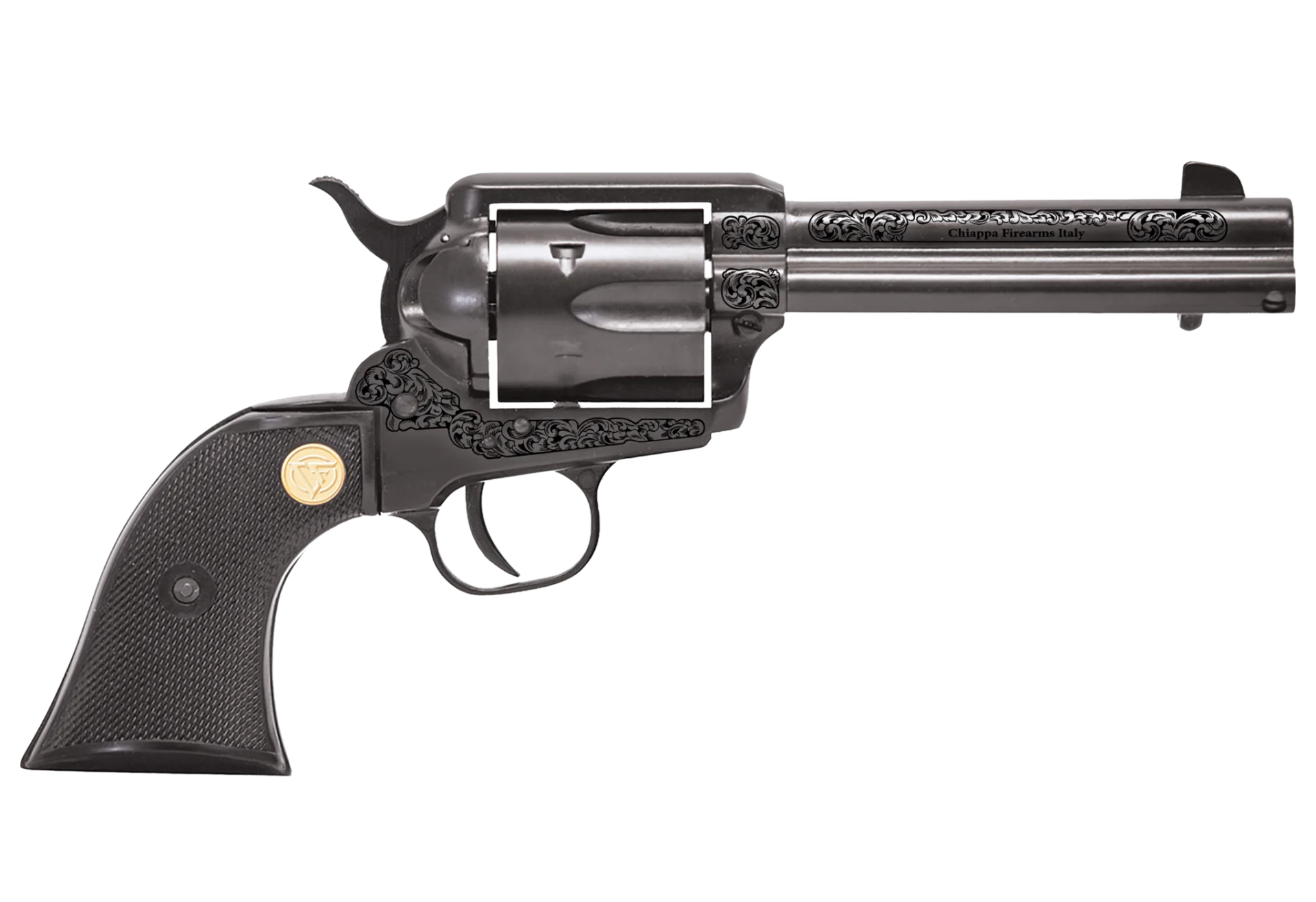 CHIAPPA 1873 REVOLVER SAA 22LR PISTOL BLACK 4.75" ENGRAVED FRAME 1 CHIAPPA 1873 REVOLVER SAA 22LR PISTOL BLACK 4.75" ENGRAVED FRAME